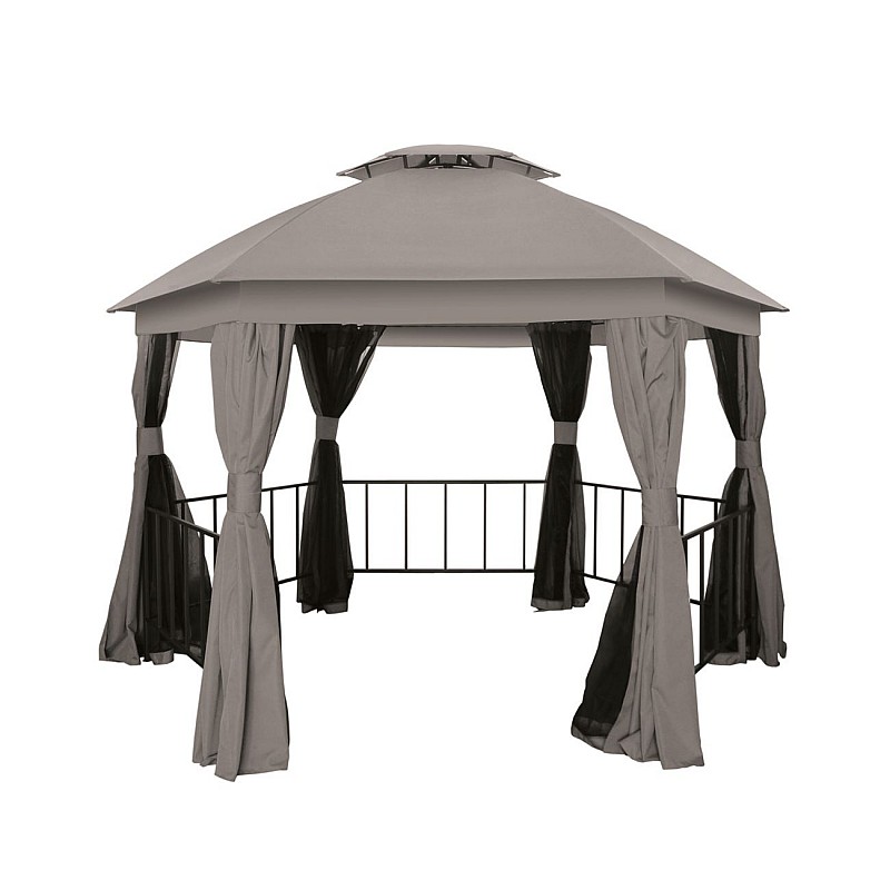 GAZEBO 6γωνο με σίτα & κάγκελο Μετ.Ανθρακί/Ύφασμα Γκρι-Μαύρο
