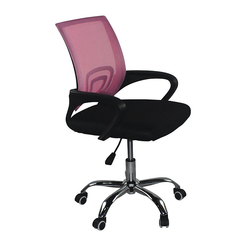 BF2101-F Πολυθρόνα Γραφείου χωρίς ανάκλιση Χρώμιο / Mesh Ροζ - Μαύρο