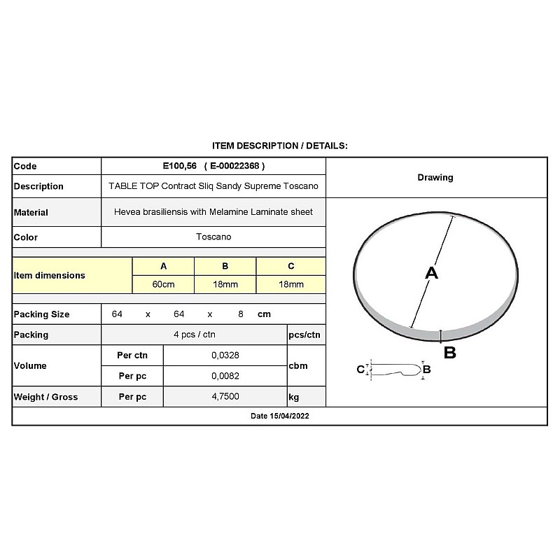 Contract Sliq Sandy Supreme Επιφάνεια Τραπεζιού τ.Werzalit Απόχρωση Toscano