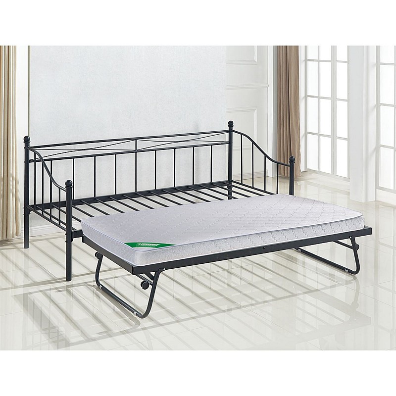 MARIN Set : Daybed (για στρώμα 90x190) + Βοηθητικό Κρεβάτι με Στρώμα 185x85 Μέταλλο Μαύρο