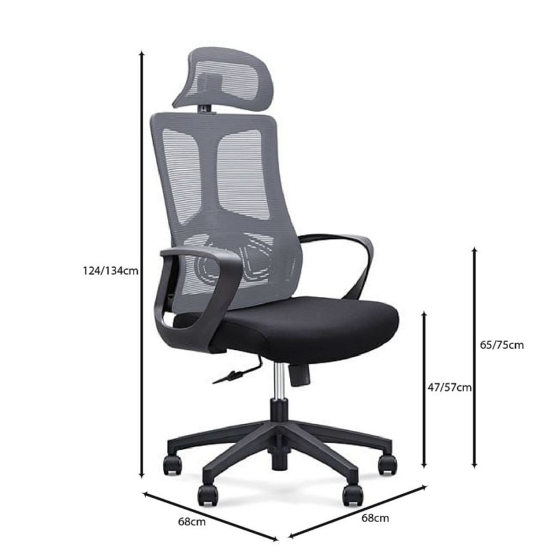 BF8600 Πολυθρόνα Γραφείου Διευθυντή, Mesh Γκρι, Ύφασμα Μαύρο