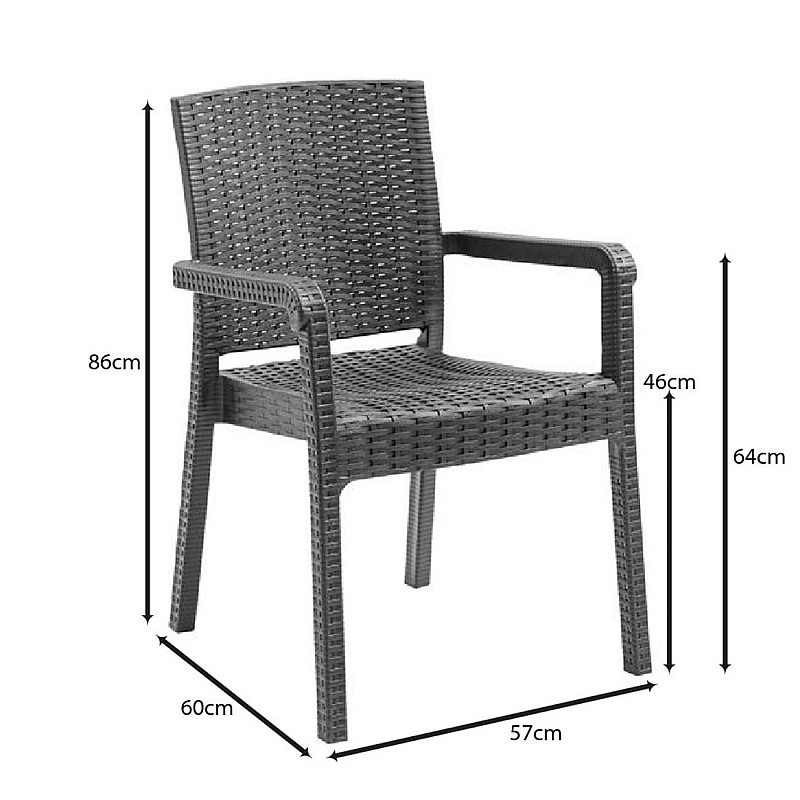 LORA Pro Πολυθρόνα Κήπου - Βεράντας Στοιβαζόμενη, PP-UV (Rattan Look) Ανθρακί
