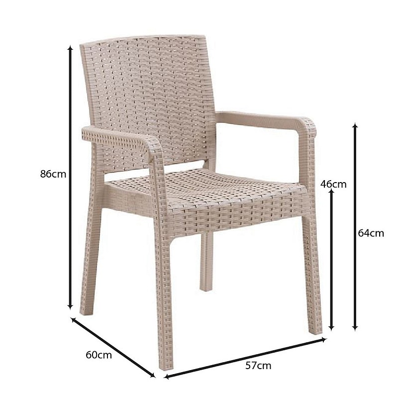 LORA Pro Πολυθρόνα Κήπου - Βεράντας Στοιβαζόμενη, PP-UV (Rattan Look) Cappuccino