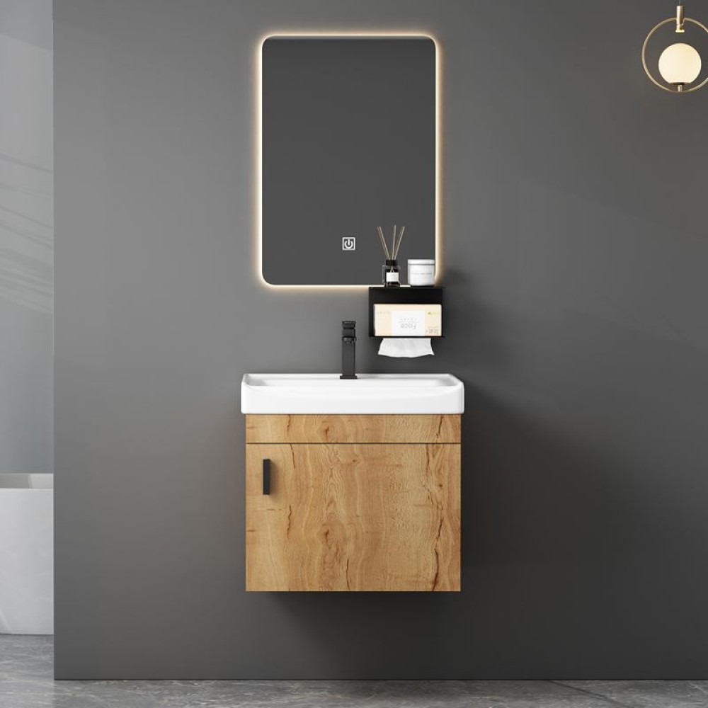 IDEA-4 Set Έπιπλο Κρεμαστό Μπάνιου Φυσικό, Καθρέπτης LED+ Πάγκος με Νιπτήρα και Μπαταρία