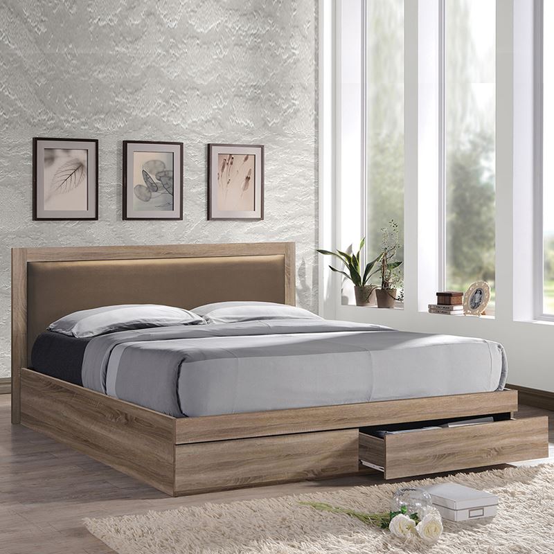 LIFE Κρεβάτι Διπλό με Συρτάρια Sonoma / για Στρώμα 160x200cm / Κεφαλάρι Pvc Cappuccino