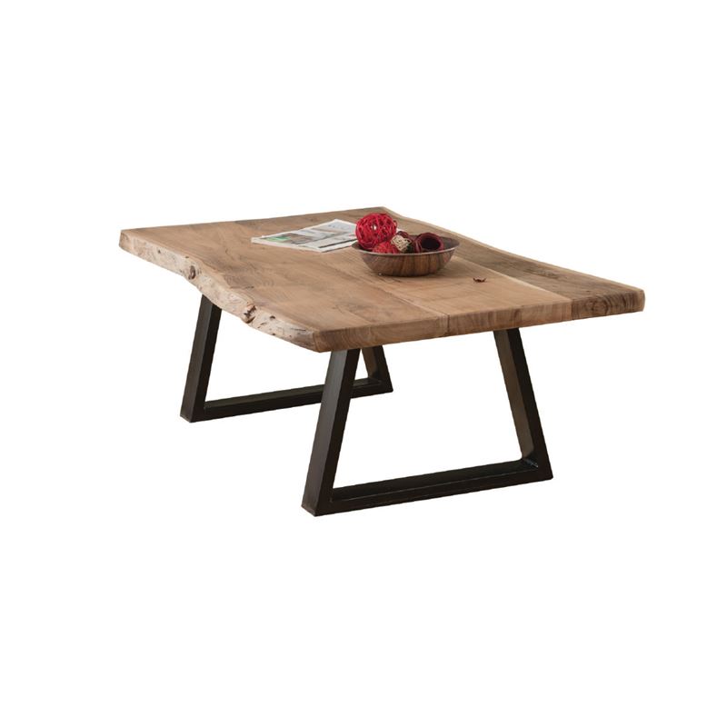 LIZARD-W Slim Τραπέζι Σαλονιού Καθιστικού, Μέταλλο Βαφή Μαύρο, Ξύλο Ακακία Φυσικό