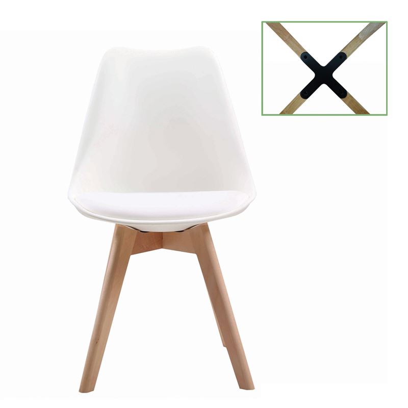 MARTIN Καρέκλα Metal Cross Ξύλο / PP Άσπρο - Μονταρισμένη Ταπετσαρία