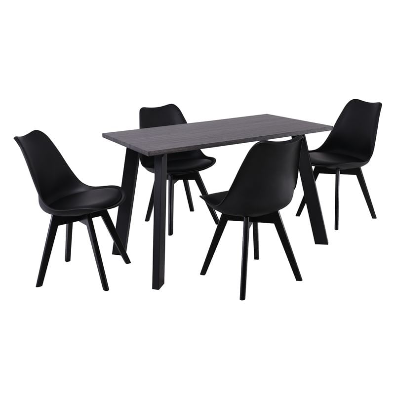 MARTIN Set Τραπεζαρία: Τραπέζι + 4 Καρέκλες, MDF Grey Walnut, Μέταλλο-Ξύλο-PP και PU Μαύρο