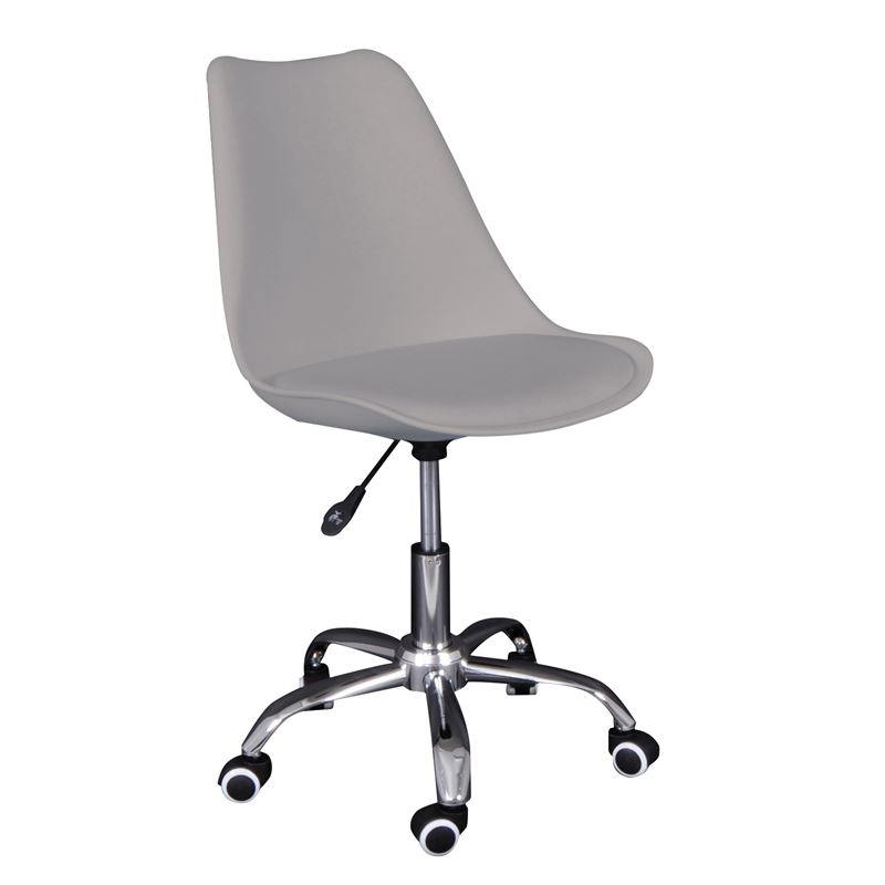 MARTIN-W Καρέκλα Γραφείου, Βάση Χρώμιο, PP & Pu Γκρι, Μονταρισμένη Ταπετσαρία