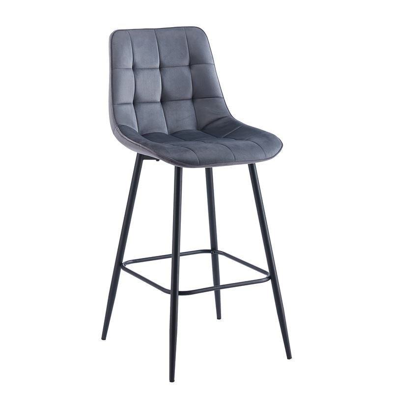 MYRIAM Σκαμπό BAR, Μέταλλο Βαφή Μαύρο, Ύφασμα Velure Σκούρο Γκρι