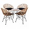 SALSA Coral Coffee Set Κήπου Μέταλλο Μαύρο - Γυαλί - Wicker Φυσικό: Τραπεζάκι+4 Πολυθρόνες