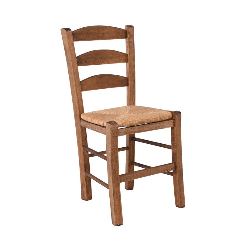 ΣΚΥΡΟΣ Καρέκλα Οξιά Βαφή Εμποτισμού Καρυδί, Κάθισμα Ψάθα